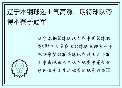 辽宁本钢球迷士气高涨，期待球队夺得本赛季冠军